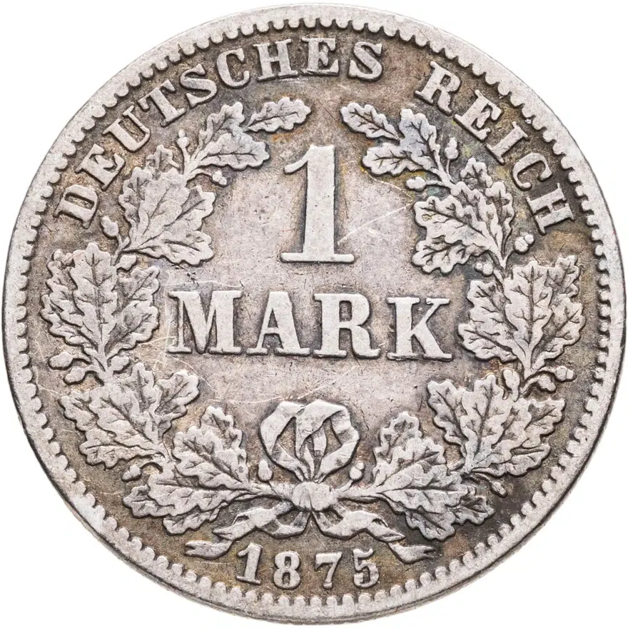 Германия 1 марка (mark) 1875 E  знак монетного двора: "E" - Дрезден