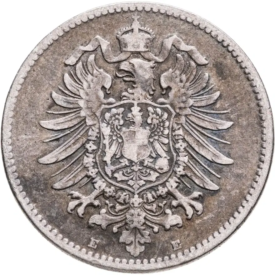 Германия 1 марка (mark) 1875 E  знак монетного двора: "E" - Дрезден, реверс
