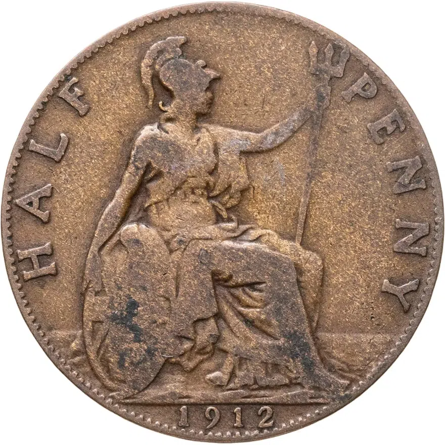 Великобритания 1/2 пенни (penny) 1912, реверс