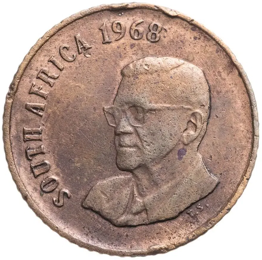 ЮАР 1 цент (cent) 1968  Окончание президентства Чарльза Сварта /SOUTH AFRICA/