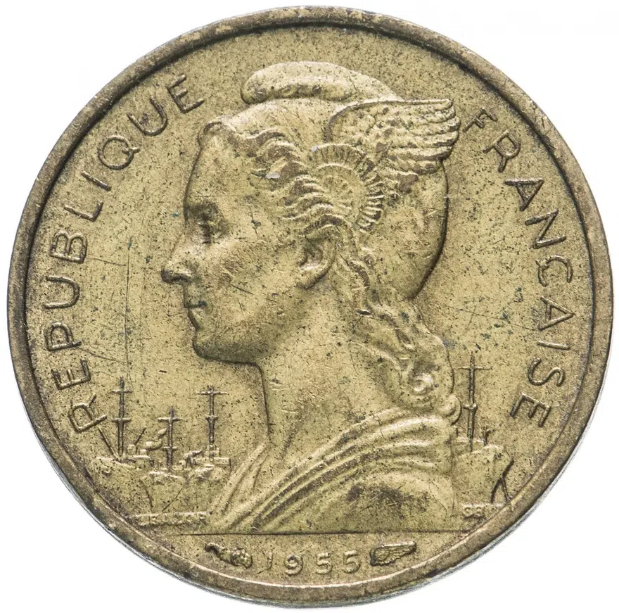Реюньон (заморский регион Франции) 10 франков (francs) 1955, реверс