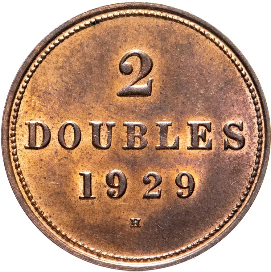 Гернси 2 дубля (doubles) 1929, аверс