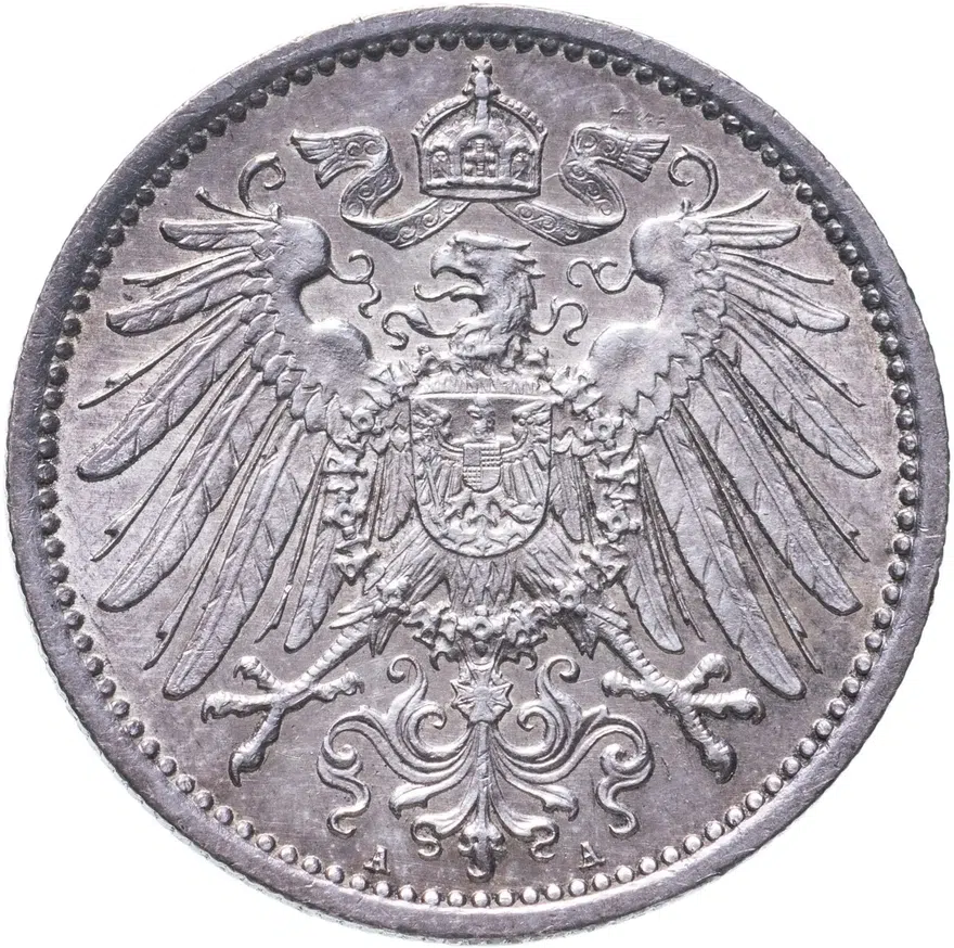 Германия 1 марка (mark) 1915 A  знак монетного двора: "A" - Берлин, реверс