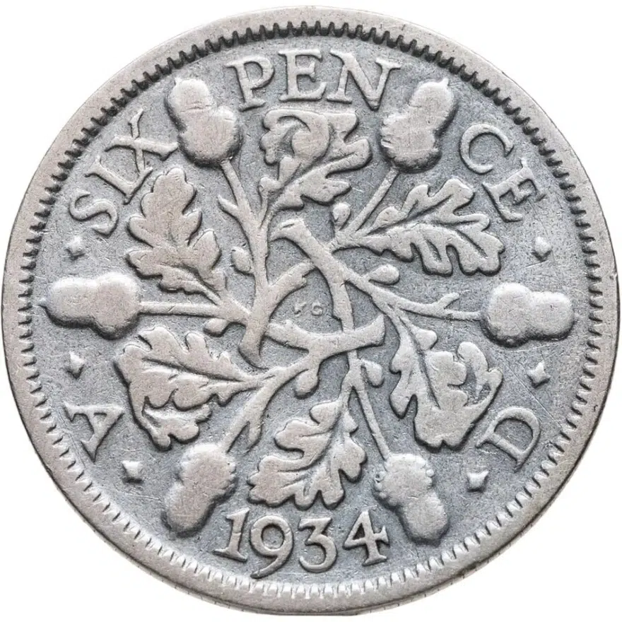Великобритания 6 пенсов (pence) 1934, реверс