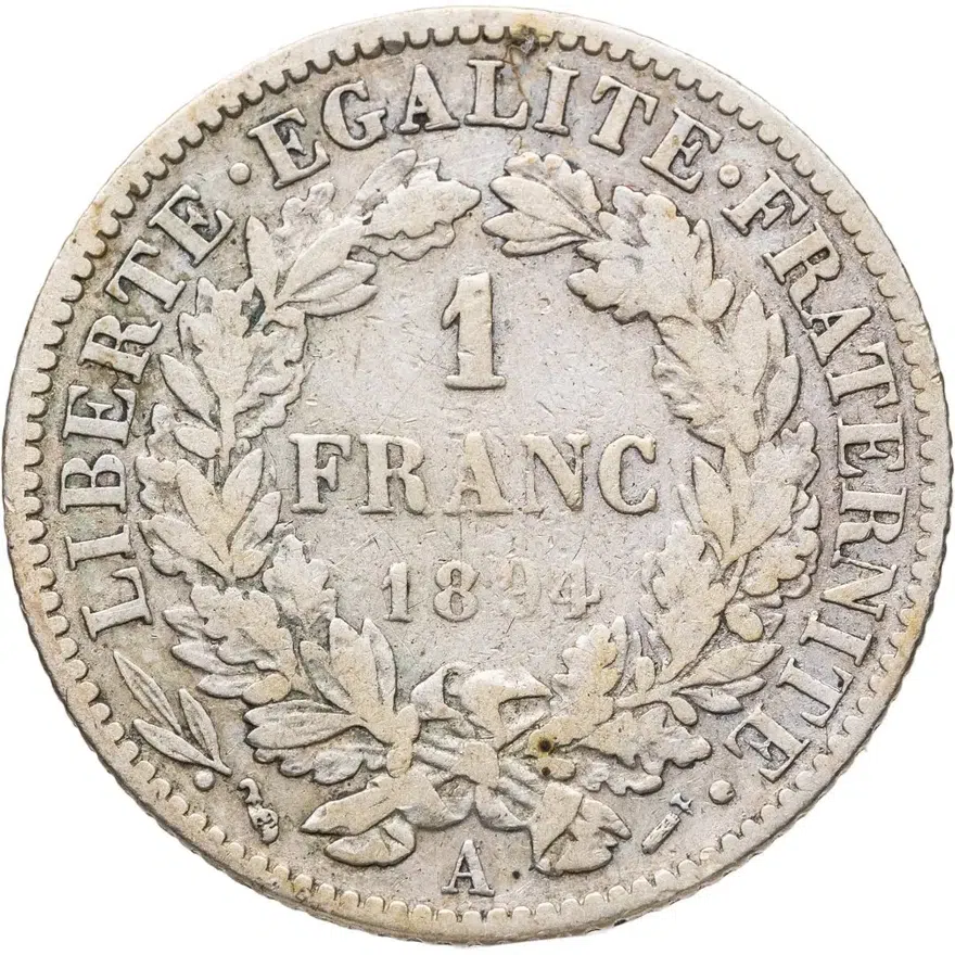 Франция 1 франк (franc) 1894, реверс