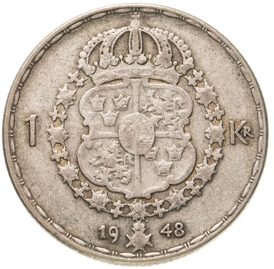 Швеция 1 крона (crown) 1948, реверс