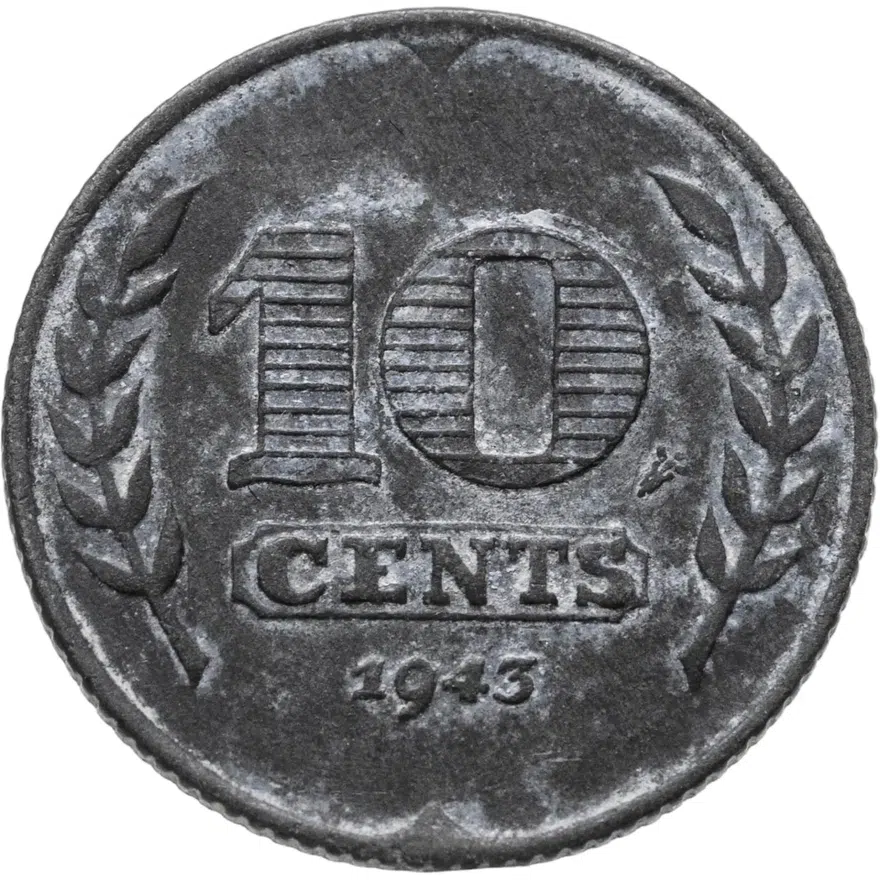 Нидерланды 10 центов (cents) 1943 Три тюльпана - цинк