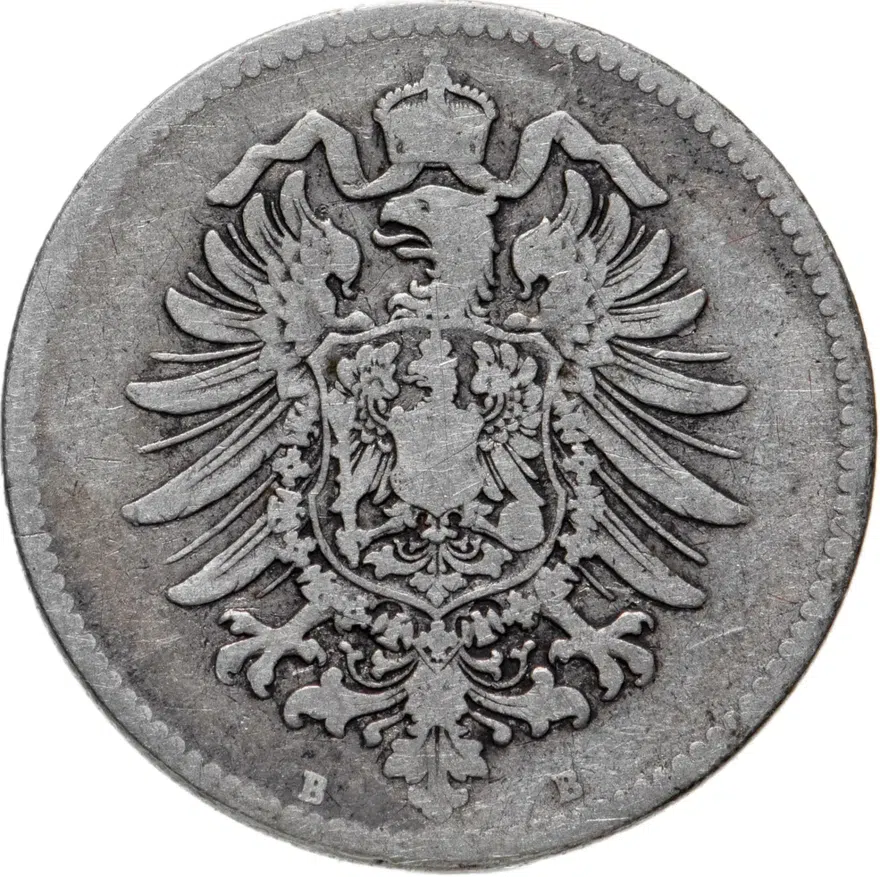 Германия 1 марка (mark) 1875 B  знак монетного двора: "B" - Ганновер, реверс