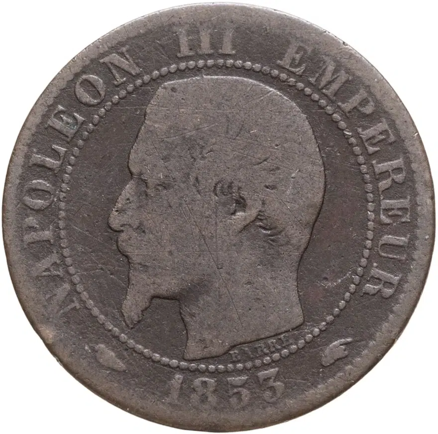 Франция 5 сантимов (centimes) 1853 A  знак монетного двора: "A" - Париж