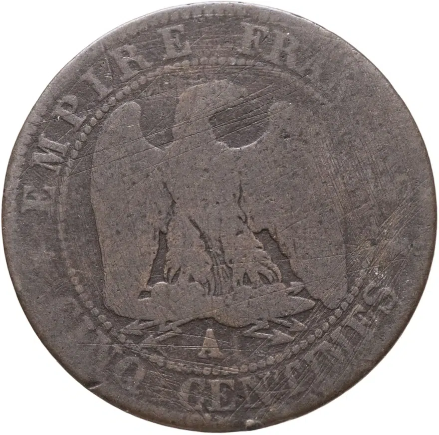 Франция 5 сантимов (centimes) 1853 A  знак монетного двора: "A" - Париж, реверс