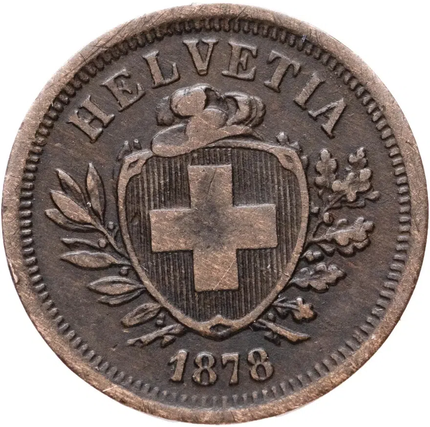Швейцария 1 раппен (rappen) 1878, аверс