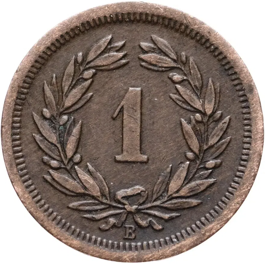 Швейцария 1 раппен (rappen) 1878, реверс