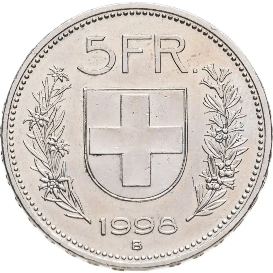 Швейцария 5 франков (francs) 1998, аверс