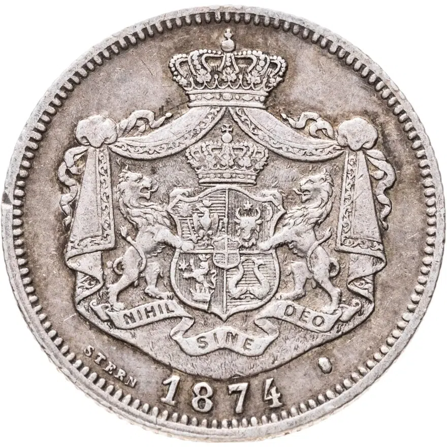 Румыния 1 лей (leu) 1874, реверс