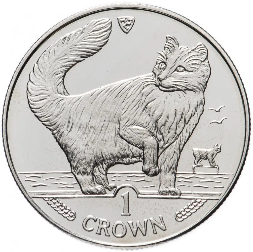 Остров Мэн 1 крона (crown) 1991 "Кошки - Норвежская лесная кошка", аверс