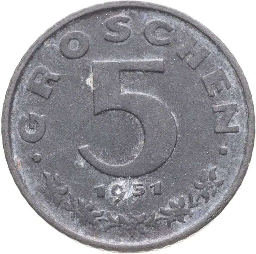 Австрия 5 грошей (groschen) 1951