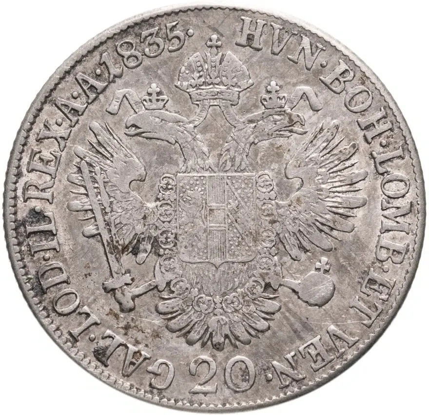 Австрия 20 крейцеров (kreuzer) 1835 B Франц I знак монетного двора "B" - Кремница, реверс