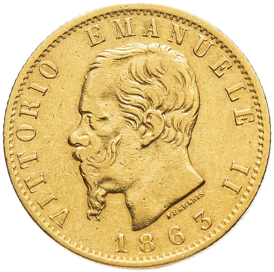 Италия 20 лир 1863, аверс