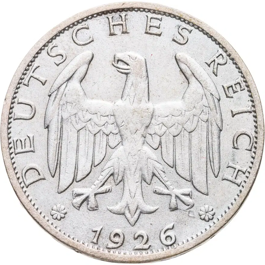 Германия 1 рейхсмарка (reichsmark) 1926 A  знак монетного двора "A" — Берлин, реверс