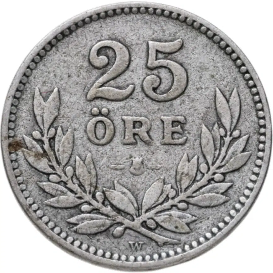 Швеция 25 эре (ore) 1916, реверс