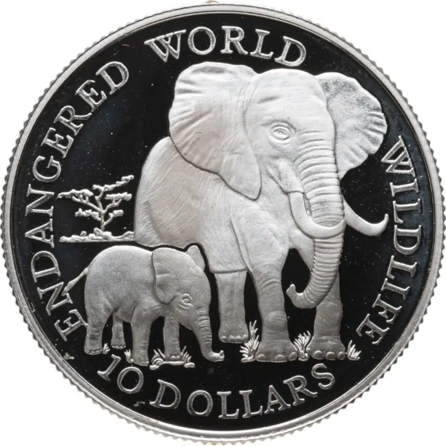 Острова Кука 10 долларов (dollars) 1990  Вымирающие виды - Слон
