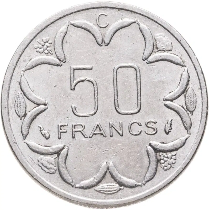 Центральная Африка (валютная зона BEAC) 50 франков (francs) 1978 отметка на реверсе "C" - Республика Конго