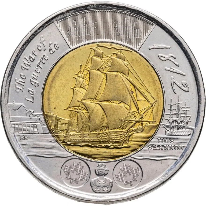 Канада 2 доллара (dollars) 2012 Война 1812 года - Фрегат «Шеннон»