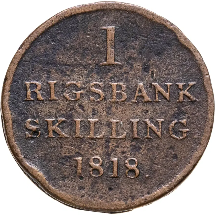Дания 1 ригсбанкскиллинг (rigsbankskilling) 1818, аверс