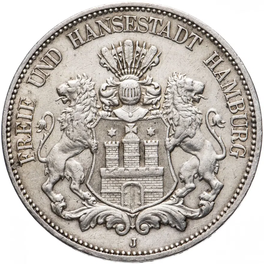 Германия 5 марок 1908 J, аверс