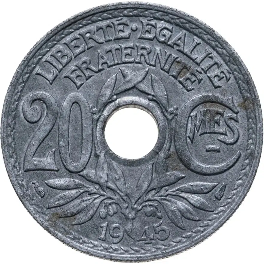 Франция 20 сантимов (centimes) 1945   Без отметки монетного двора
