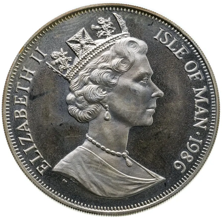 Остров Мэн 1 крона (crown) 1986 Чемпионат мира по футболу 1986, Мексика /гол, 3 игрока /, реверс