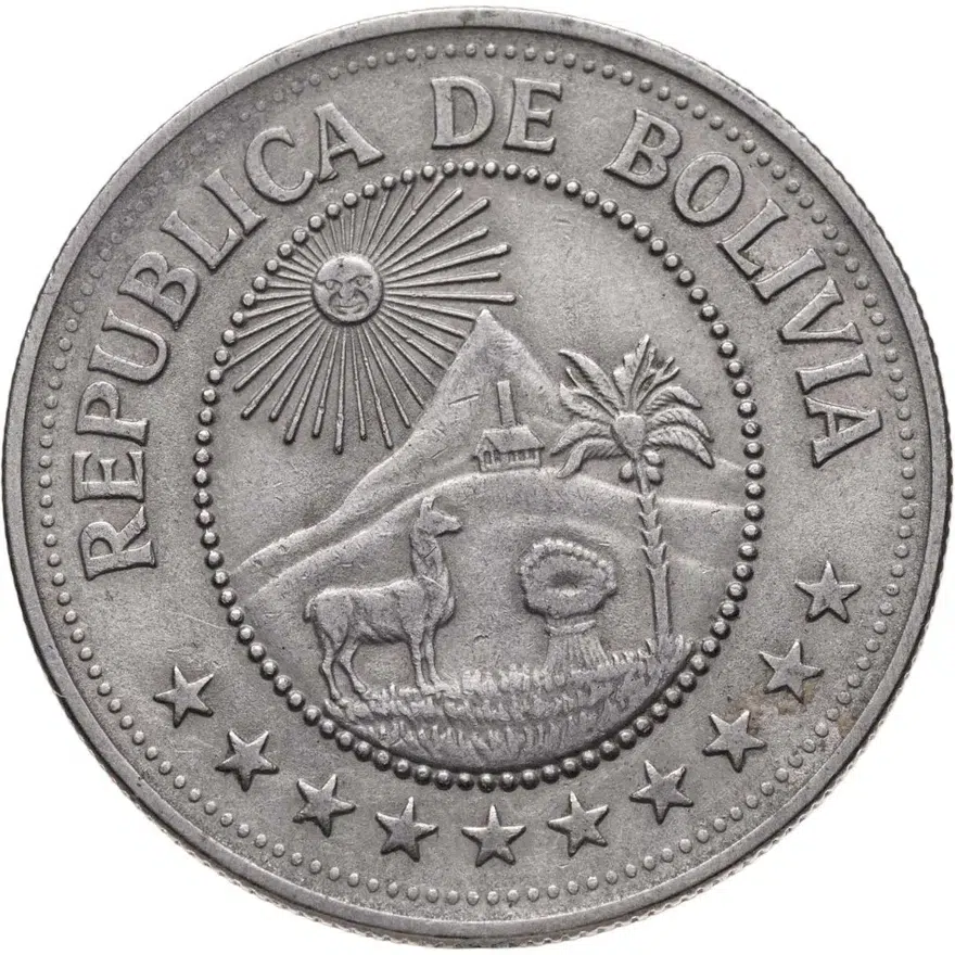 Боливия 5 песо (pesos) 1976, реверс