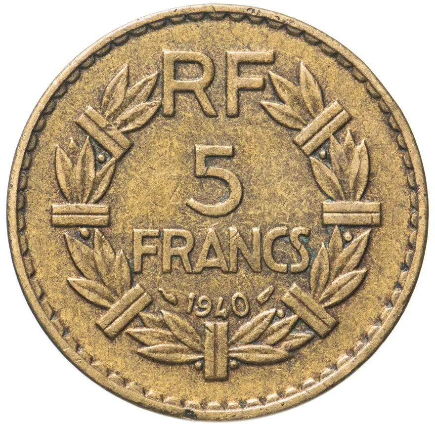 Франция 5 франков (francs) 1940, аверс