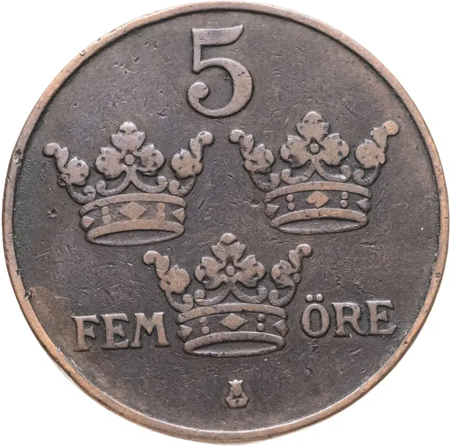 Швеция 5 эре (ore) 1914, аверс