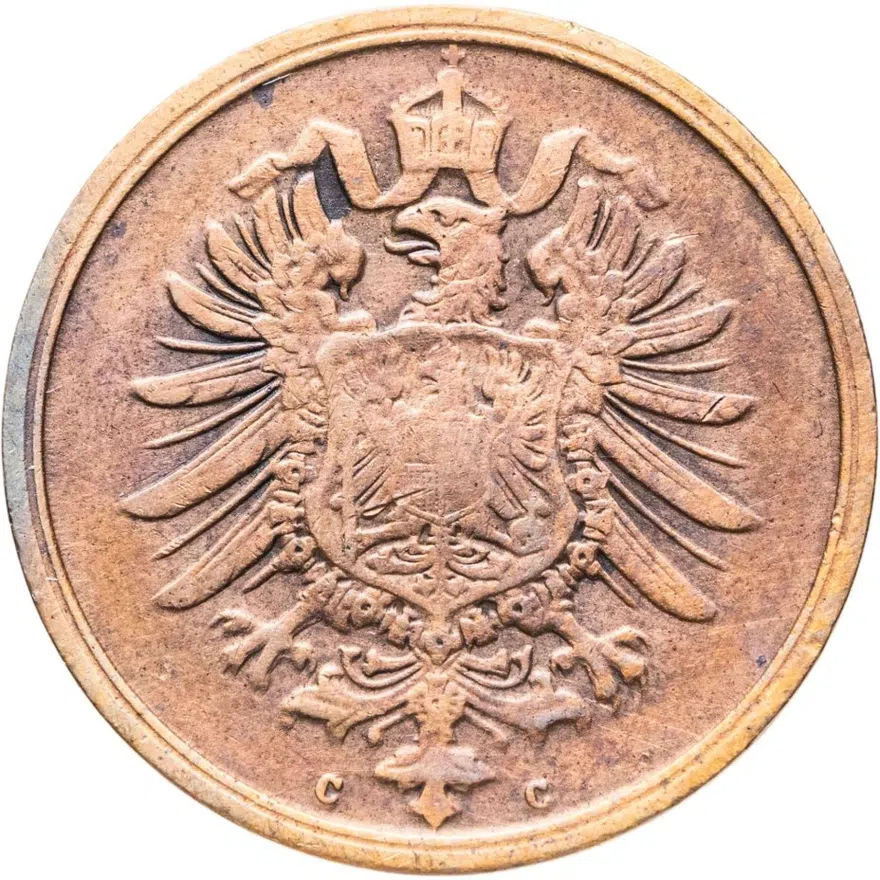 Германия 2 пфеннига (pfennig) 1875 C  знак монетного двора: "C" - Франкфурт-на-Майне, реверс