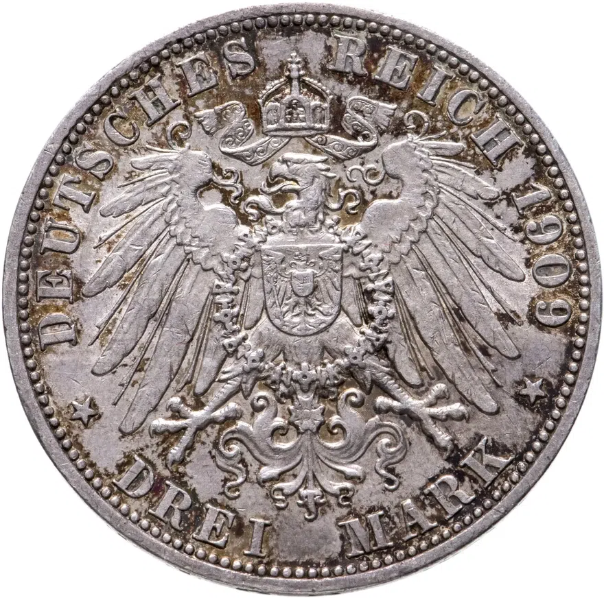 Германия (Империя) 3 марки (mark) 1909 A  Пруссия, реверс