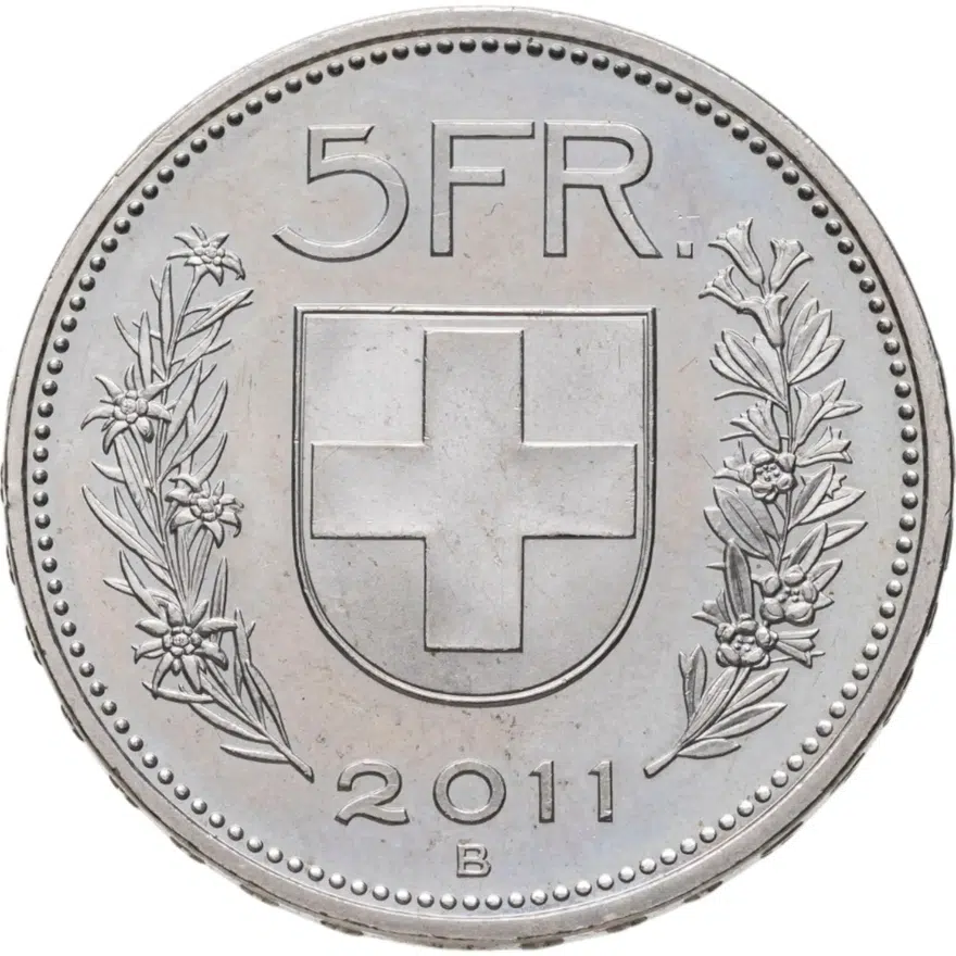 Швейцария 5 франков (francs) 2011, реверс