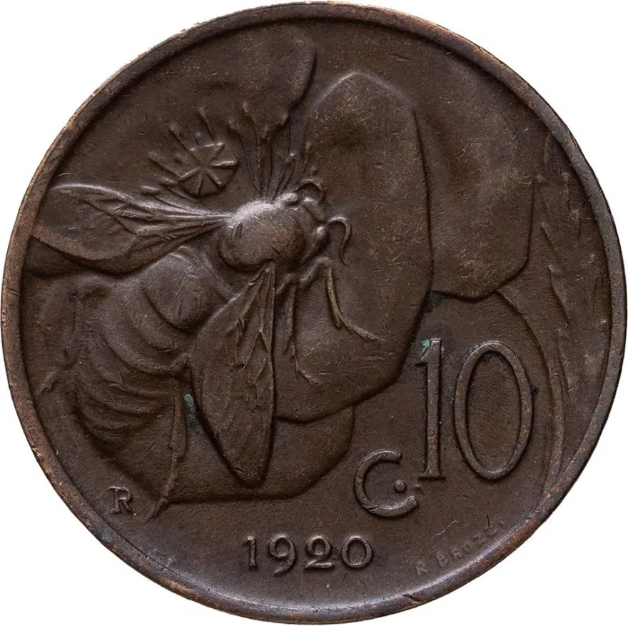 Италия 10 чентезимо (centesimi) 1920, реверс