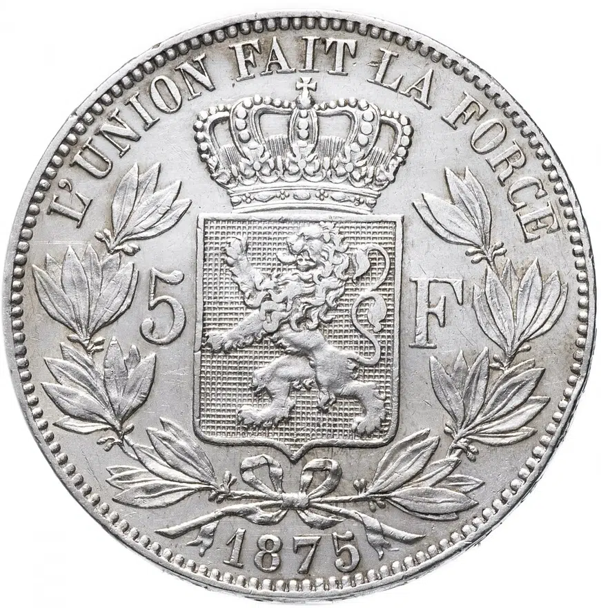 Бельгия 5 франков (francs) 1875, реверс