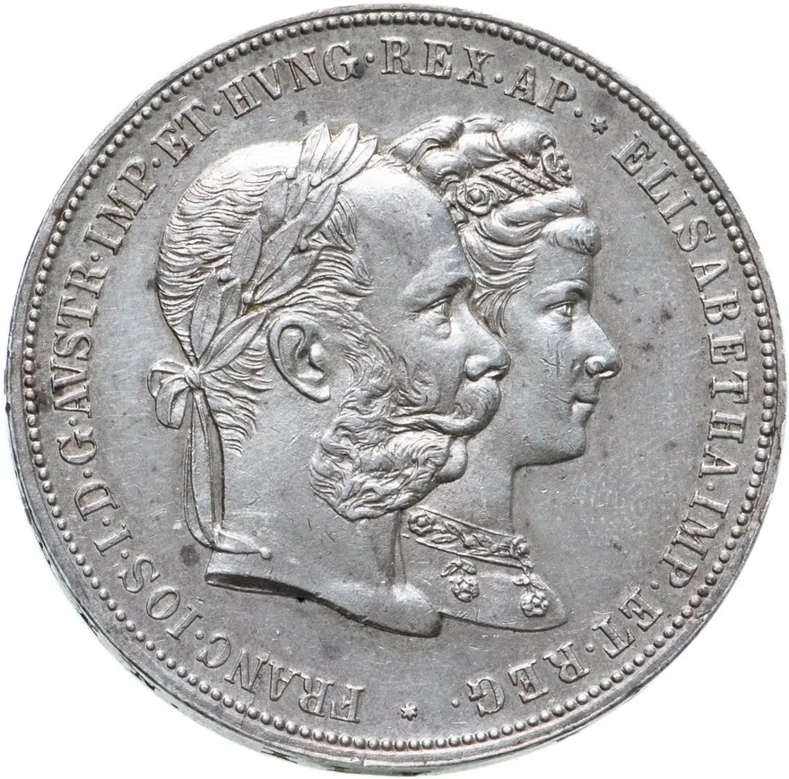 Австрия 2 гульдена - 2 флорина (gulden, florin) 1879  серебряная свадьба Франца-Иосифа и Елизаветы Баварской, реверс