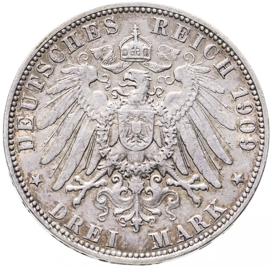 Германия (Империя) 3 марки (mark) 1909, реверс