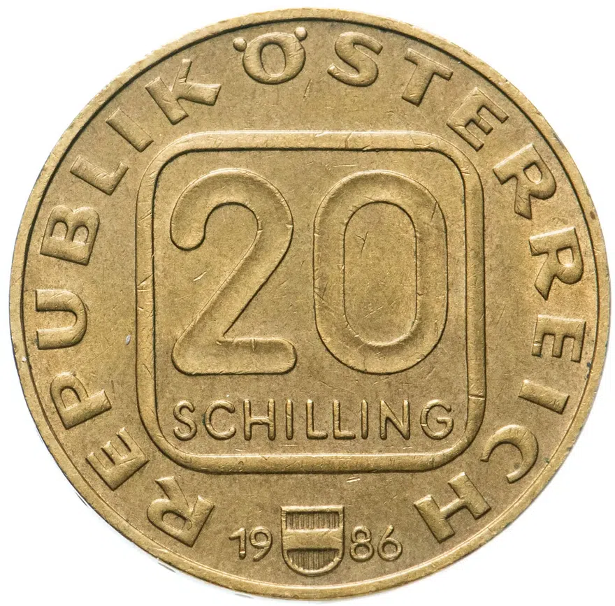 Австрия 20 шиллингов (shillings) 1986 "800 лет со дня подписания Санкт-Георгенбергского договора", реверс