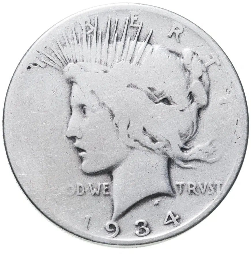 США 1 доллар (dollar) 1934  Peace Dollar (мирный доллар) без обозначения монетного двора