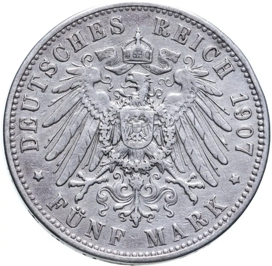 Германия (Империя) 5 марок (mark) 1907 Саксония, реверс