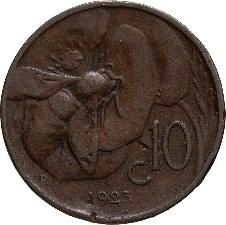 Италия 10 чентезимо (centesimi) 1923, реверс