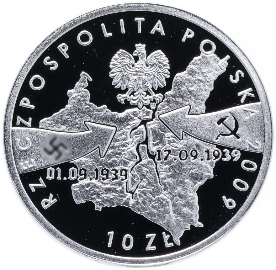 Польша 10 злотых 2009 "70 лет бомбардировке Велюни", реверс