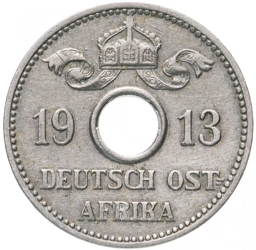 Германская Восточная Африка 5 геллеров (heller) 1913 A знак монетного двора "A" — Берлин, реверс