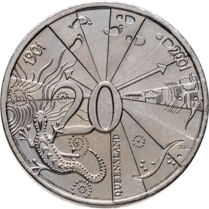 Австралия 20 центов (cents) 2001  Столетие Федерации - Квинсленд