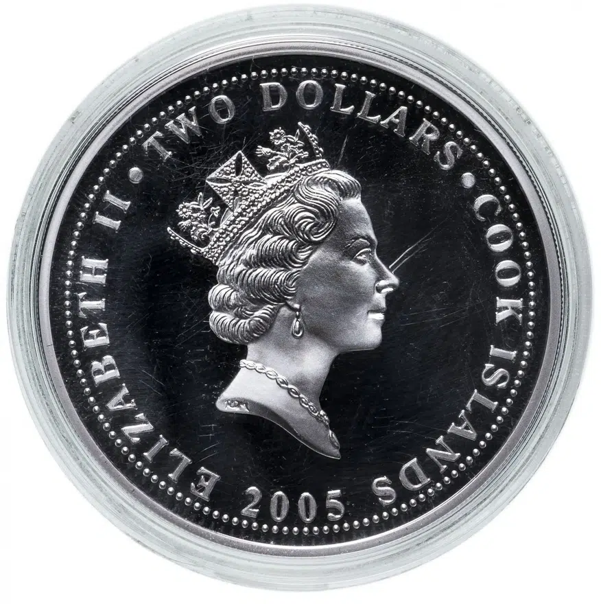 Острова Кука 2 доллара (dollars) 2005  "Птицы Новой Зеландии - Новозеландский голубь", реверс