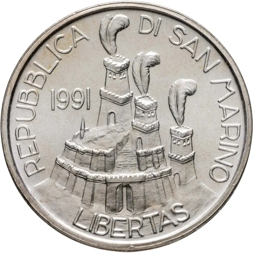 Сан-Марино 1000 лир (lire) 1991  голубь, реверс